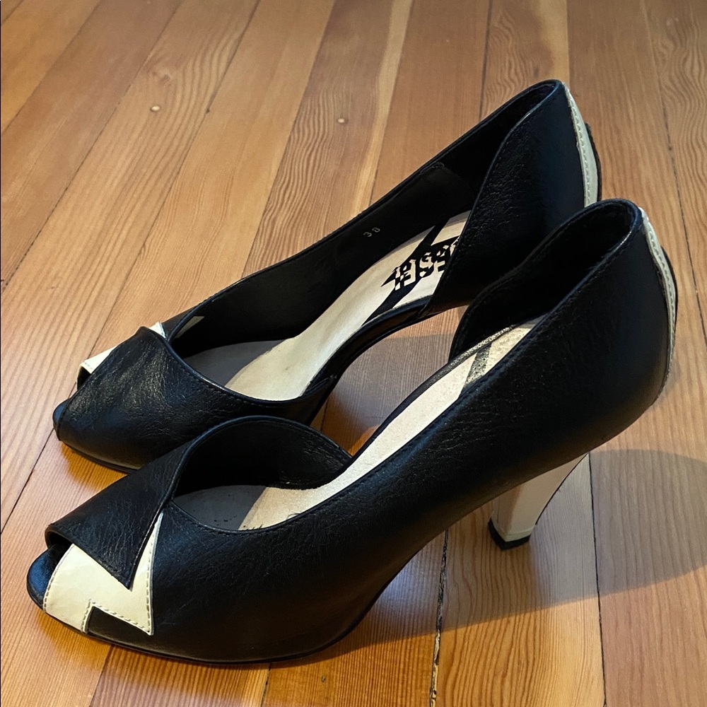 Diesel Women's Black and Cream Peep-Toe Heels
